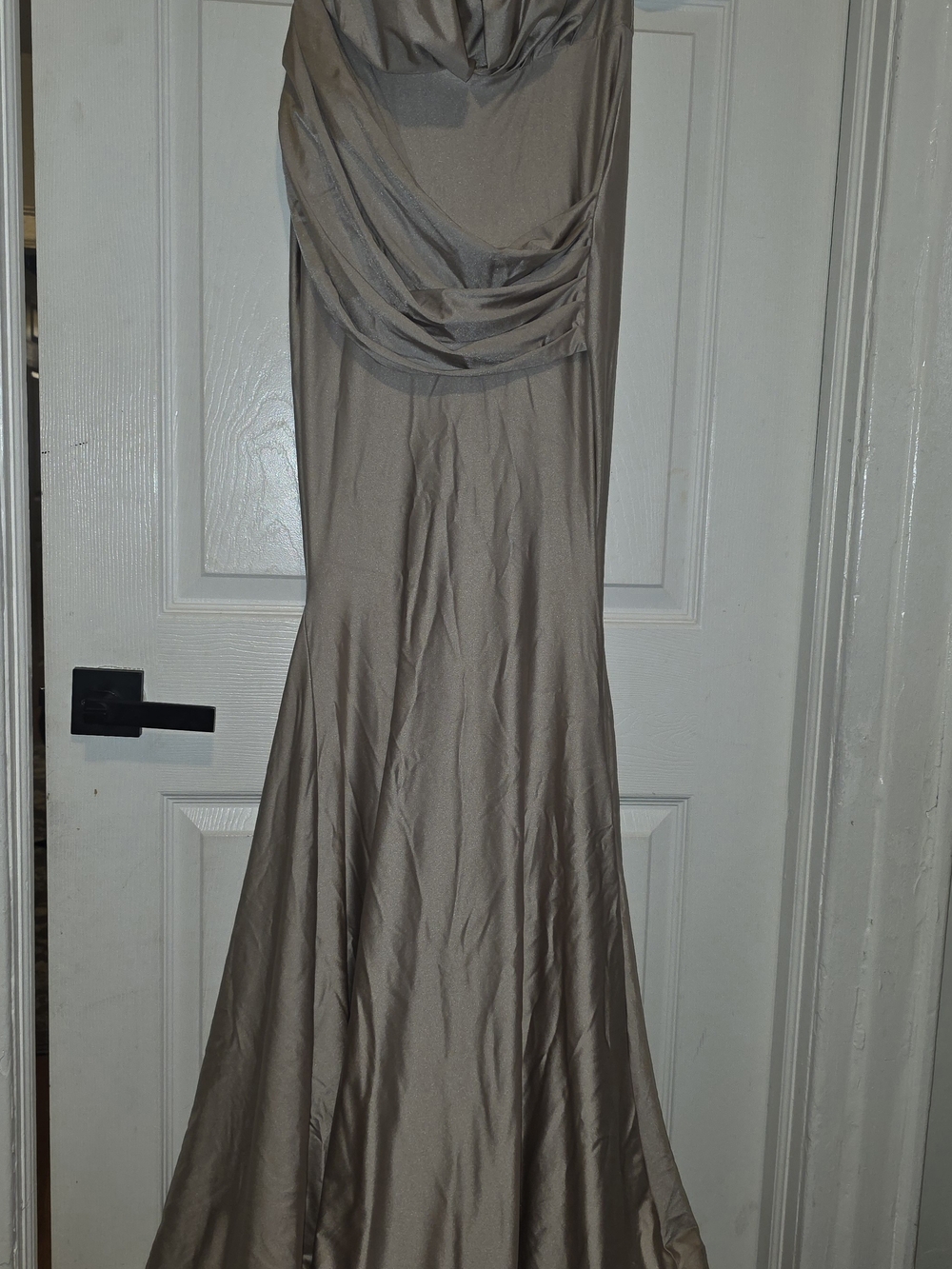 Satin Cowl Neck Maxi Dress Off Shoulders in Mauve, Taupe